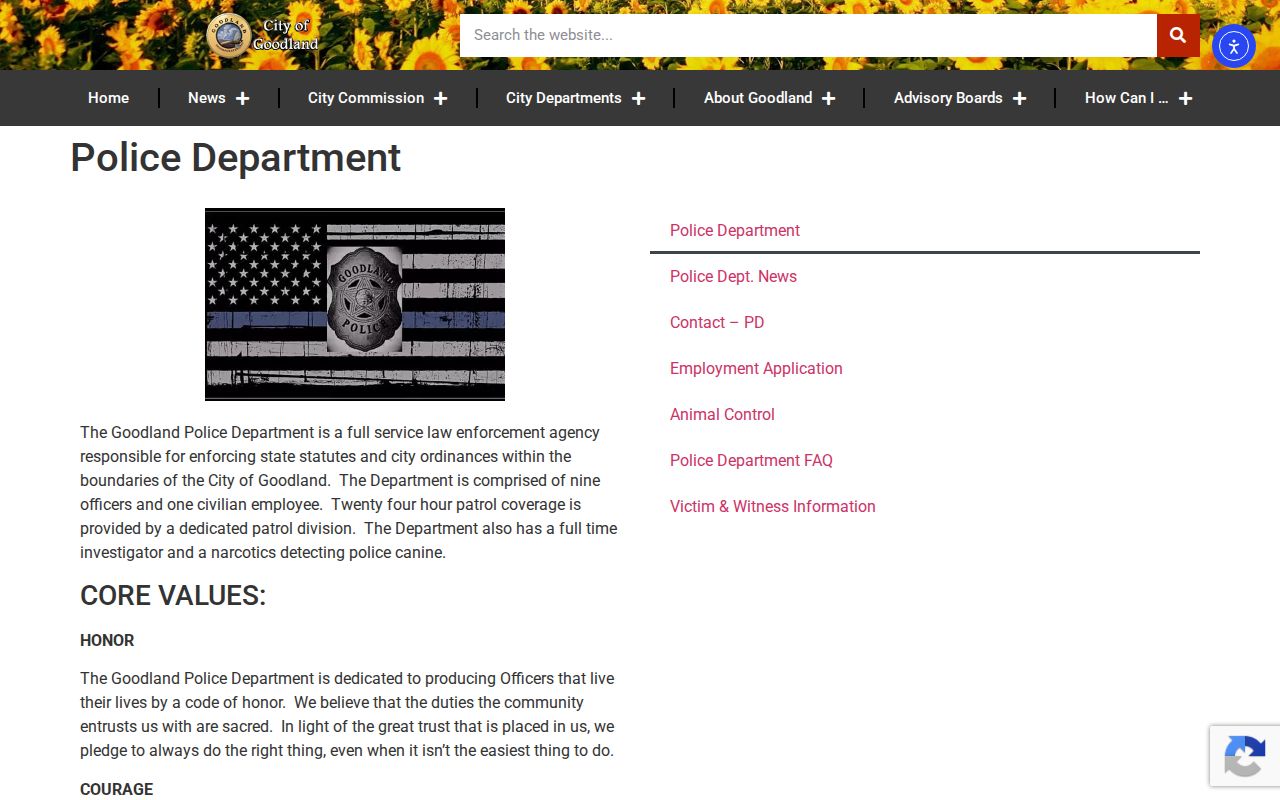 Goodland Police Department arrest records source in Sherman County