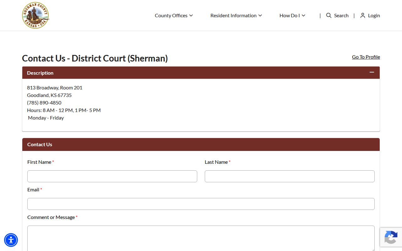 Sherman County warrant and District Court contact record page